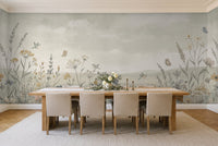 Sage Wildflower Meadow Floral Mural in a dining room