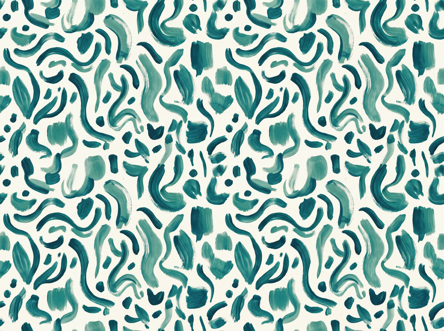 Teal Brushstroke Abstract Mural