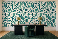 Teal Brushstroke Abstract Mural in a home office