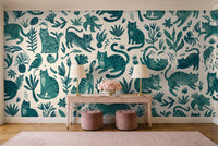 Teal Cat Animal Mural in an entryway