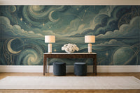 Teal Galaxy Celestial Mural in an entryway