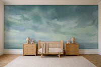 Teal Sky Landscape Mural in a nursery