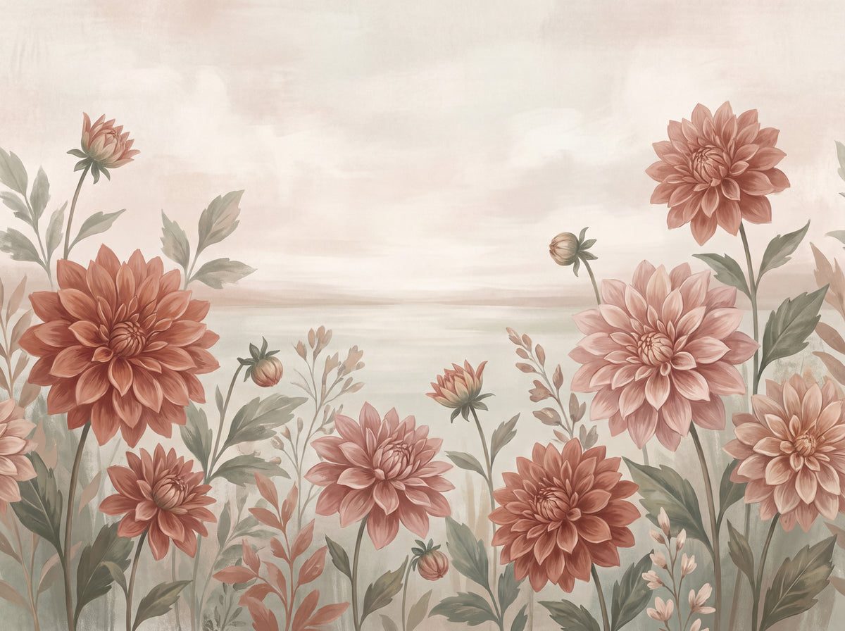 Terracotta Dahlia Floral Mural design