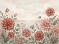 Terracotta Dahlia Floral Mural design