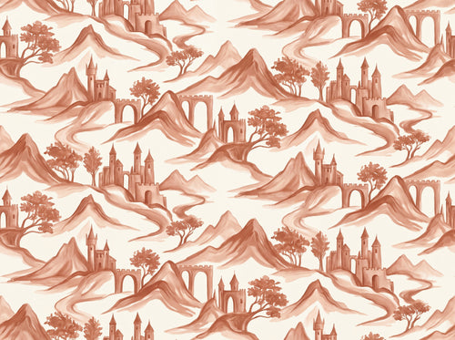 Terracotta Mountain Landscape Mural sample on the real paper