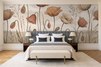 Terracotta Poppy Floral Mural in a bedroom