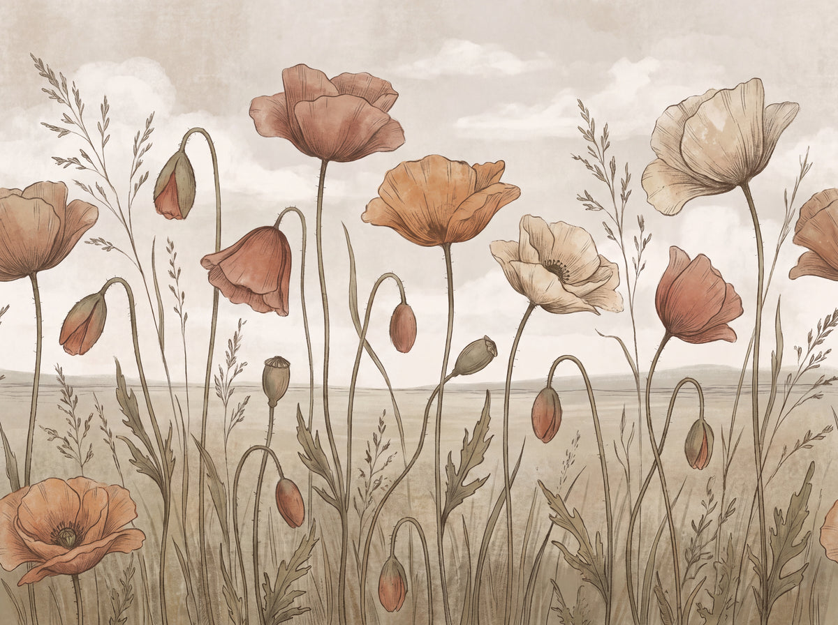 Terracotta Poppy Floral Mural