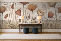 Terracotta Poppy Floral Mural in an entryway