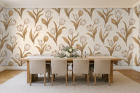 White And Gold Tulip Floral Mural in a dining room