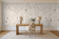 White Birch Botanical Mural in a home office