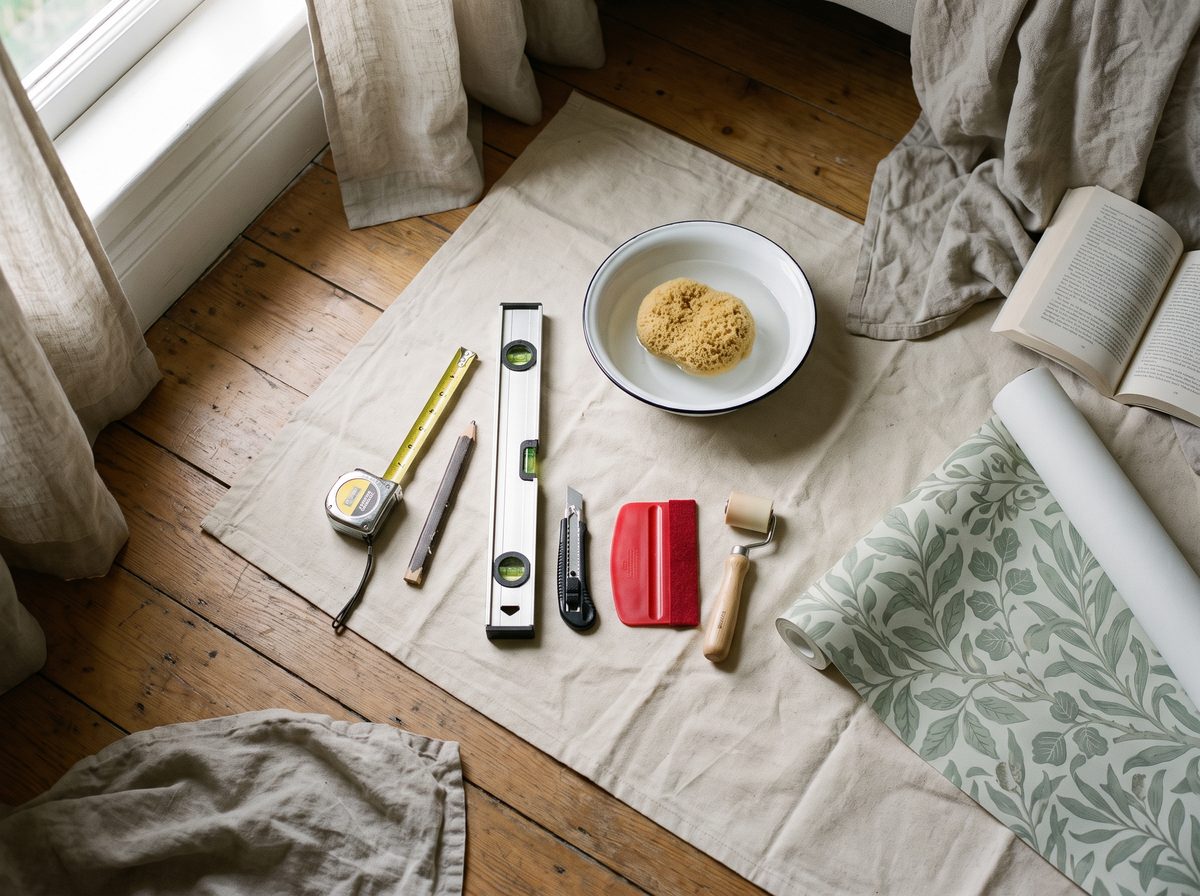 The tools needed to hang a wall mural